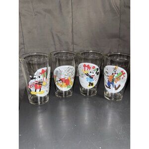 Disney Mickey Mouse Glass Mugs Set Of 4 Christmas PEELING MICKEY DUMBO TUMBLERS
